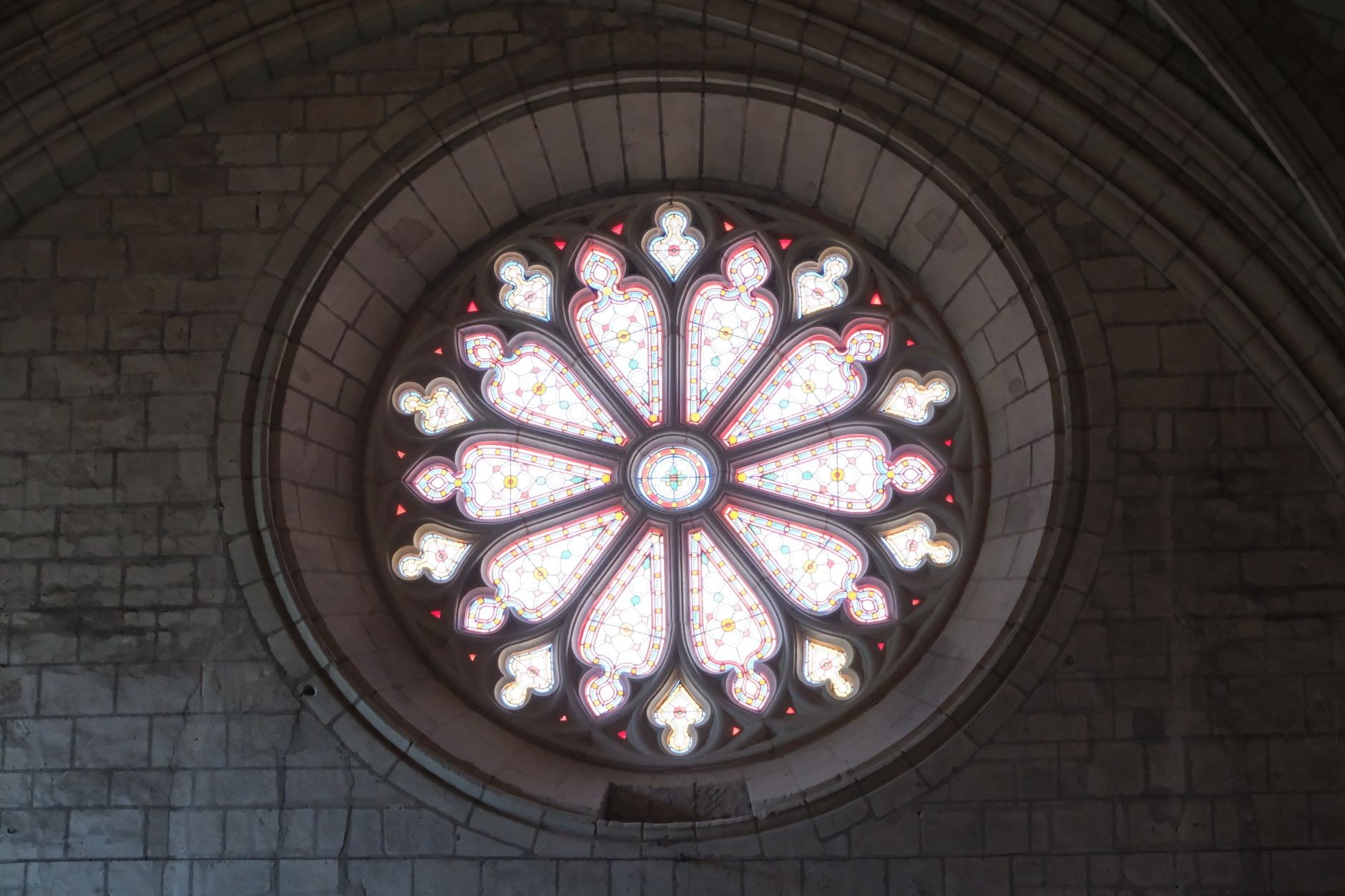 Stained glass window restoration in progress